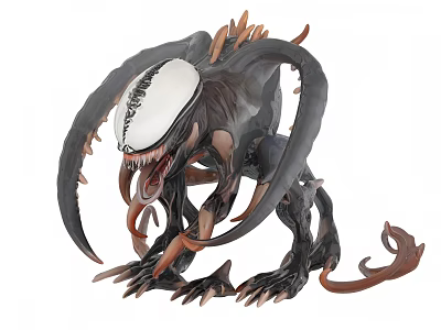 Detailed Black And White Monster Figure With Tentacles Sharp Teeth And Collectible Design 3d model