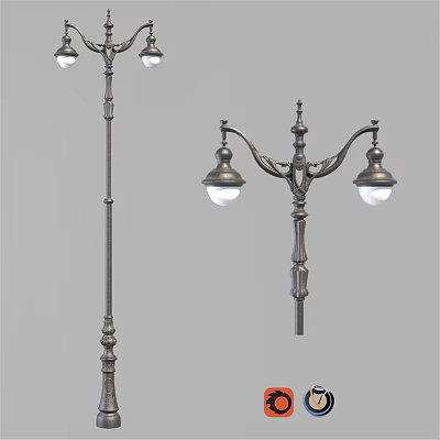 Vintage Outdoor Lights Featuring Decorative Lamp Posts And Glass Shades 3d model