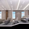 Modern Conference Room Interior With Theater Style Seats Wooden Podium And Ceiling Lights