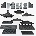 Traditional Chinese Architectural Components Including Roof Tiles Eaves And Decorative Elements