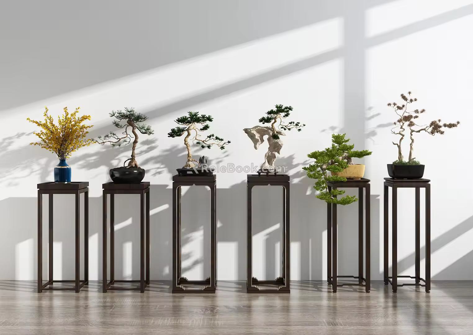 New Chinese Style Flower Table Pine Tree Flower Rack Table 3d model
