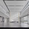 Modern Spacious Bright Office Reception Lobby With Elegant Marble Interior And Large Panoramic Glass Windows