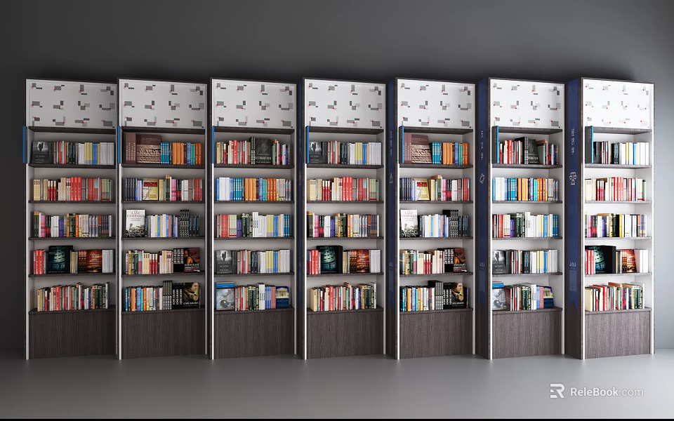 Modern Bookcase Interior With Multiple Shelves And Various Colored Books 3d model