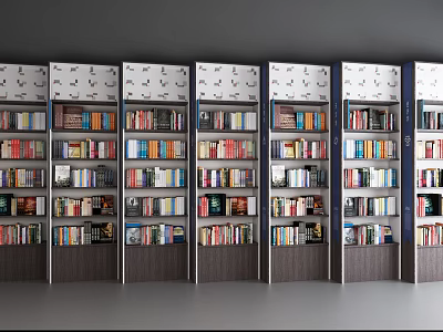 Modern Bookcase Interior With Multiple Shelves And Various Colored Books 3d model