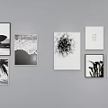 Black and White Wall Art Collection With Surfer Ocean Waves Flower and Plants