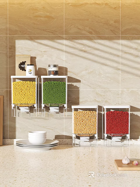 Wall Mounted Transparent Containers For Storing Colorful Beans In Kitchen 3d model