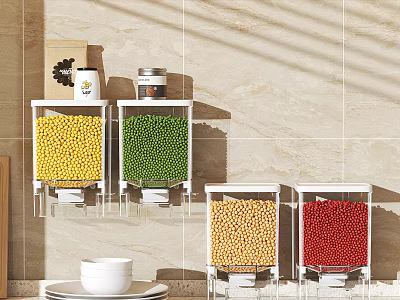 Wall Mounted Transparent Containers For Storing Colorful Beans In Kitchen 3d model