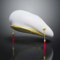 Fashionable White Hat Featuring Gold Trim And Red Tassels Detail
