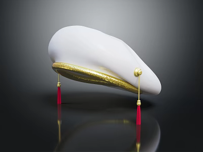 Fashionable White Hat Featuring Gold Trim And Red Tassels Detail 3d model Fashionable White Hat Featuring Gold Trim And Red Tassels Detail 3d model
