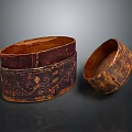 Vintage Wooden Decorative Ornament Set With Carved Patterns One Closed One Open Design