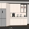 Modern Wine Cabinet With White Cabinets Wine Bottles Wine Glasses And Coffee Machine