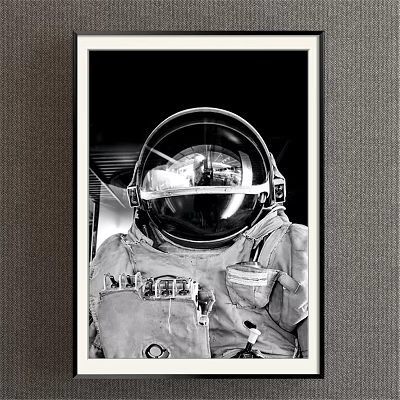 Astronaut Portrait Black and White Painting With Detailed Space Suit And Reflective Helmet 3d model