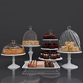 Delicious Assorted Pastries Cakes And Chocolates On Glass Dome Cake Stands