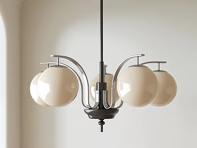 Modern Cream Colored Chandelier With Spherical Shades And Metal Frame 3d model
