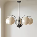 Modern Cream Colored Chandelier With Spherical Shades And Metal Frame