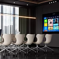Modern Conference Room Interior Design With Large Screen TV Table Chairs And Windows