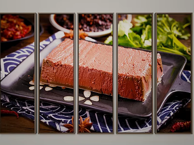 Red Meat Loaf on Black Plate with Almonds Star Anise Celery and Red Sauce 3d model