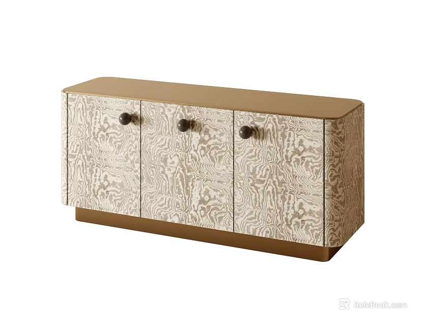 Modern Entryway Console Cabinet With Patterned Doors And Black Round Handles 3d model 