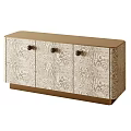 Modern Entryway Console Cabinet With Patterned Doors And Black Round Handles