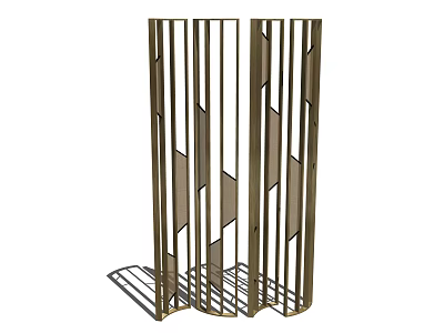 Modern Metal Room Divider With Geometric Pattern And Foldable Shelf Base 3d model