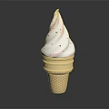 Creamy White Ice Cream In Waffle Cone Topped With Red Sprinkles On Dark Background