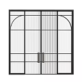 Modern Double Doors With Black Metal Frame Grid Design And Brass Handles