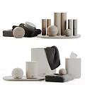 Neutral Toned Minimalist Bathroom Accessories With Towels Jars Tissue Box