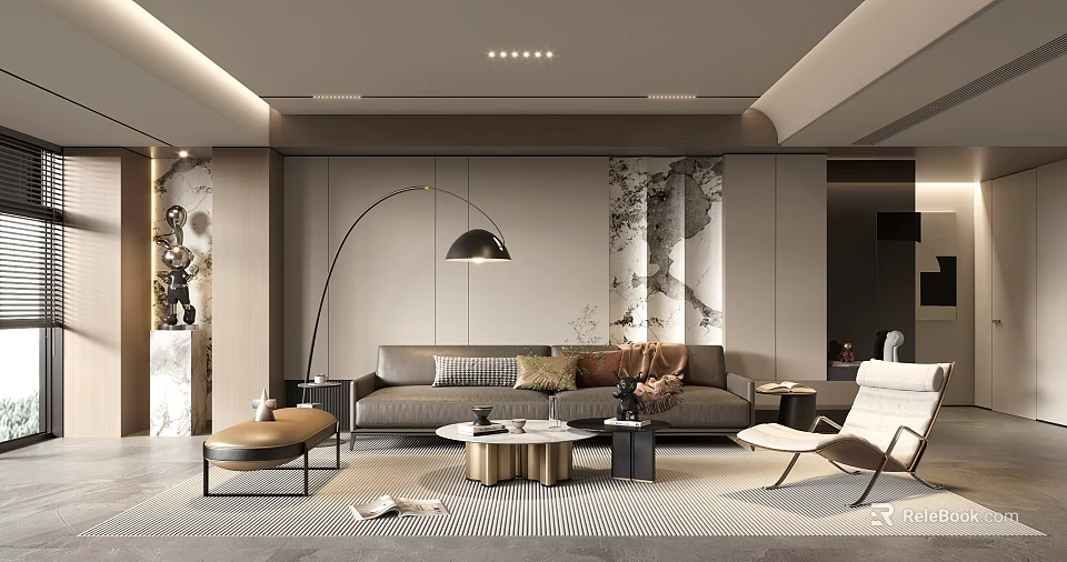 Contemporary Living Room Interior With Sectional Sofa Coffee Table And Floor Lamp 3d model 