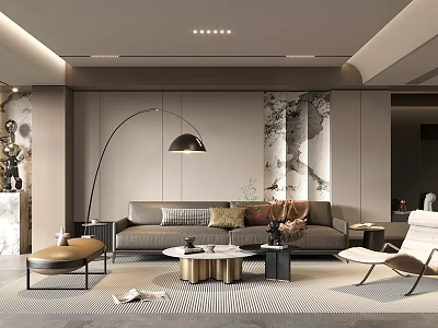 Contemporary Living Room Interior With Sectional Sofa Coffee Table And Floor Lamp 3d model