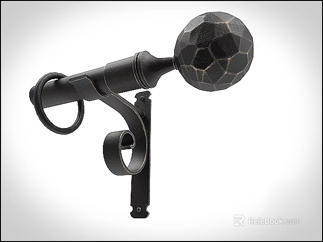 Black Curtain Accessories With Hexagonal Textured Spherical Decoration And Metal Bracket 3d model 