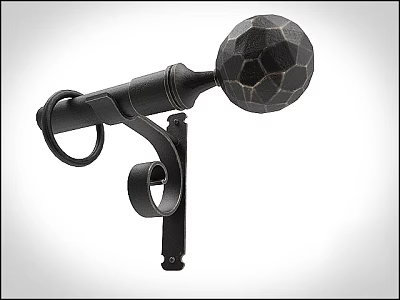 Black Curtain Accessories With Hexagonal Textured Spherical Decoration And Metal Bracket 3d model