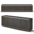 Elegant Modern Entryway Side Cabinet With Dark Wooden Storage Doors Gold Trim And Marble Top