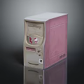 Beige And Pink Desktop Computer Tower With Retro Front Panel Buttons And Interface Ports 3d model