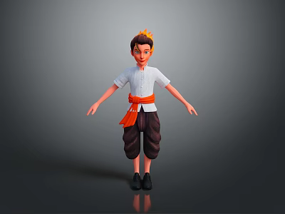 3D Rendering of Young Boy with Spiky Orange Hair Wearing White Shirt and Dark Pants 3d model