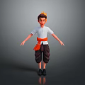 3D Rendering of Young Boy with Spiky Orange Hair Wearing White Shirt and Dark Pants