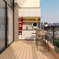 Modern Home Balcony Design With White Curtains Potted Plants And Seating Chairs