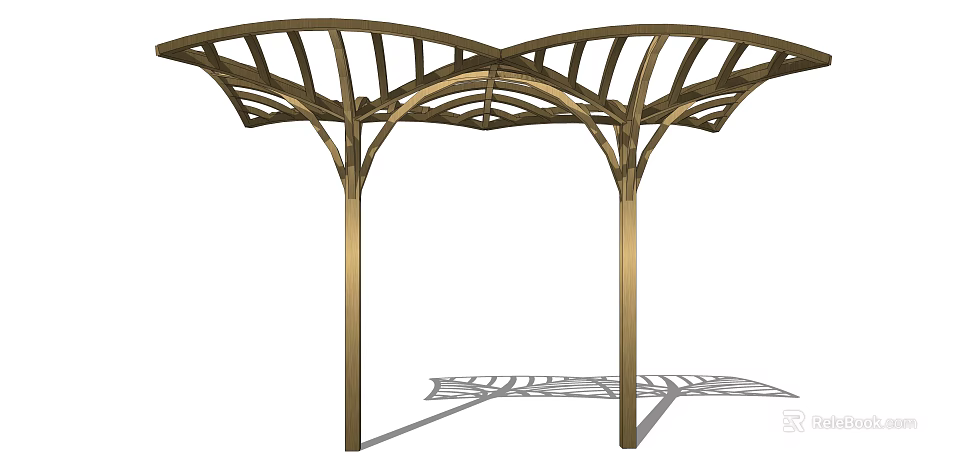 Wooden Pergola With Arch Top Design And Support Columns Casting Shadow 3d model