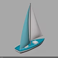 Modern Blue And White Sailboat With Turquoise Sail And White Hull Design