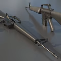 Two Metal Military Rifles With Detachable Magazine On Gray Surface