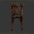 Vintage Wooden Dining Chair With Slatted Back Leather Seat And Curved Legs