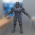 Blue Armored Sci Fi Mech Warrior Character With Futuristic Battle Suit And Armor Design