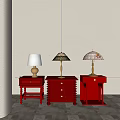 Red Bedside Tables With Stylish Table Lamps And Unique Designs 3d model