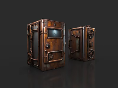 Rustic Rusted Metal Industrial Equipment With Doors Vents And Control Panels 3d model