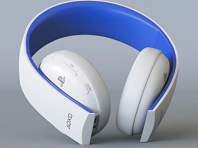 White And Blue Headphones With PS Logo And ENJOY Branding Design 3d model