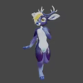 Fantasy 3D Game Movie Character with Golden Hair and Antlers in Purple White Outfit