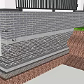 Modern Garden Landscape With Black Railing White Pillars Brick Wall And Green Grass