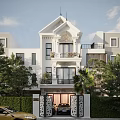 Elegant Detached Villa With White Exterior Ornate Balcony And Front Palm Trees