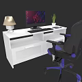 White Modern Office Desk With RGB Monitor Lamp Keyboard Mouse Plant And Gaming Chair