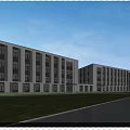 Modern Industrial Park With Green Trees People Walking And Birds Flying