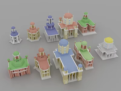 Vibrant Cartoon Building Models With Various Domes And Colorful Roofs In Playful Scene 3d model